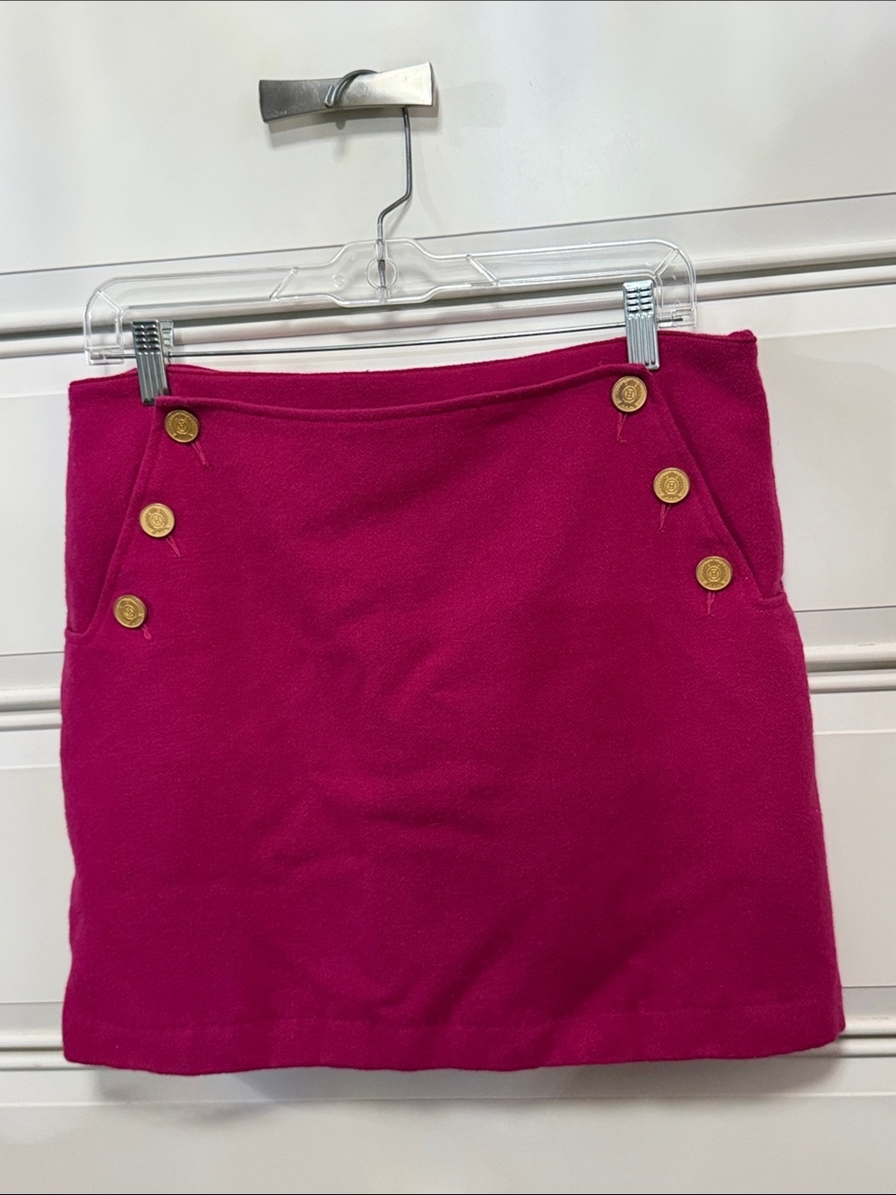 Tommy Hilfiger Raspberry Knit Mini Skirt with Gold Buttons